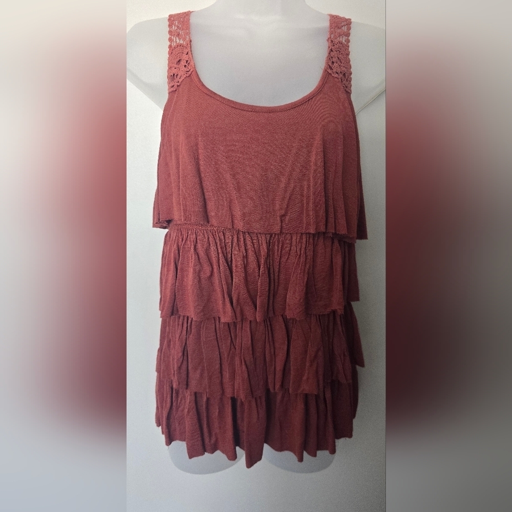 VTG Wet Seal boho tiered tank top in a warm rust/terracotta brown Womens Med - Picture 3 of 12